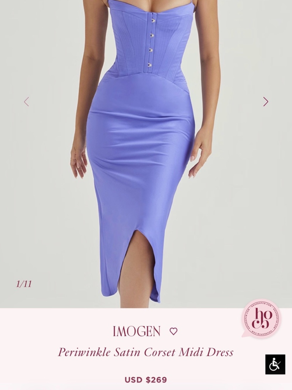 House of CB Periwinkle Satin Corset Midi Dress